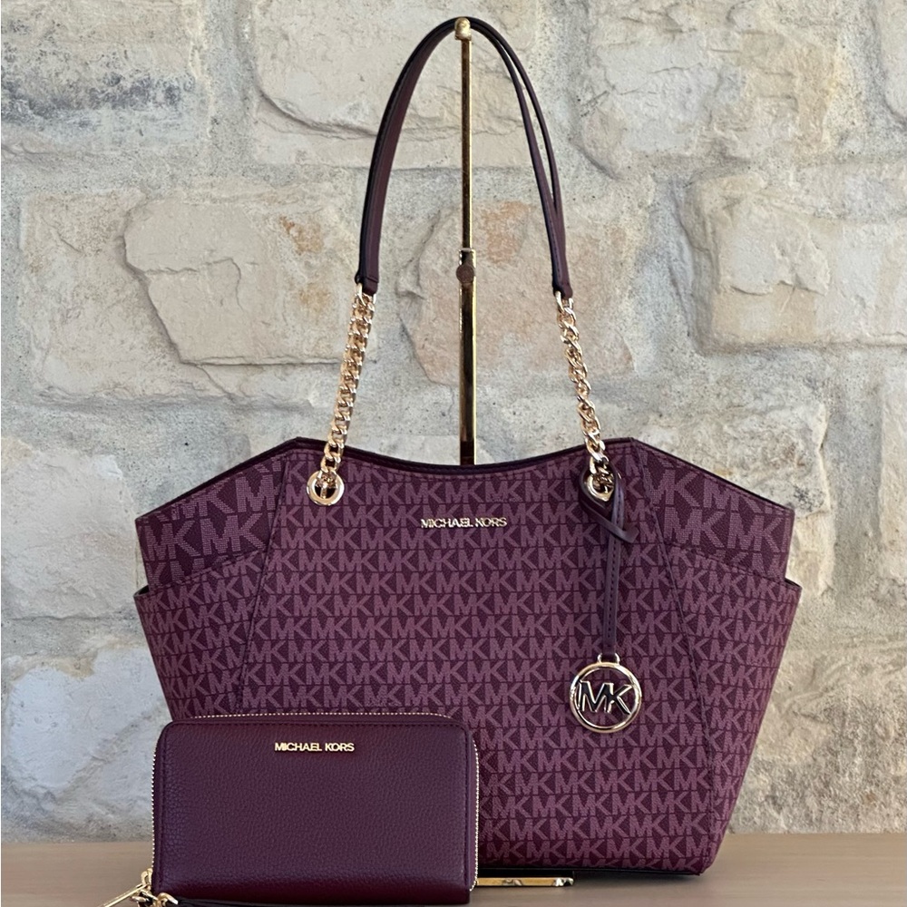 Michael kors jet set large chain shoulder bag&wallet oxblood
